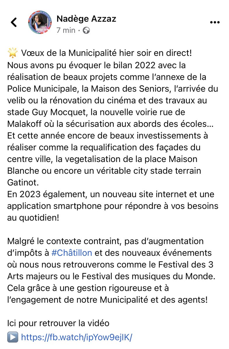 AzzazNadege's tweet photo. Vœux de la Municipalité à retrouver ici 
▶️ https://t.co/kfnLN8zA2j
Bilan 2022 avec la Maison des Seniors, l’annexe #PoliceMunicipale ou la rénovation du cinéma et les perspectives 2023, maintien des services publics sans augmenter les impôts et avec de beaux projets 👇🏽 https://t.co/bGdX3QgwU3