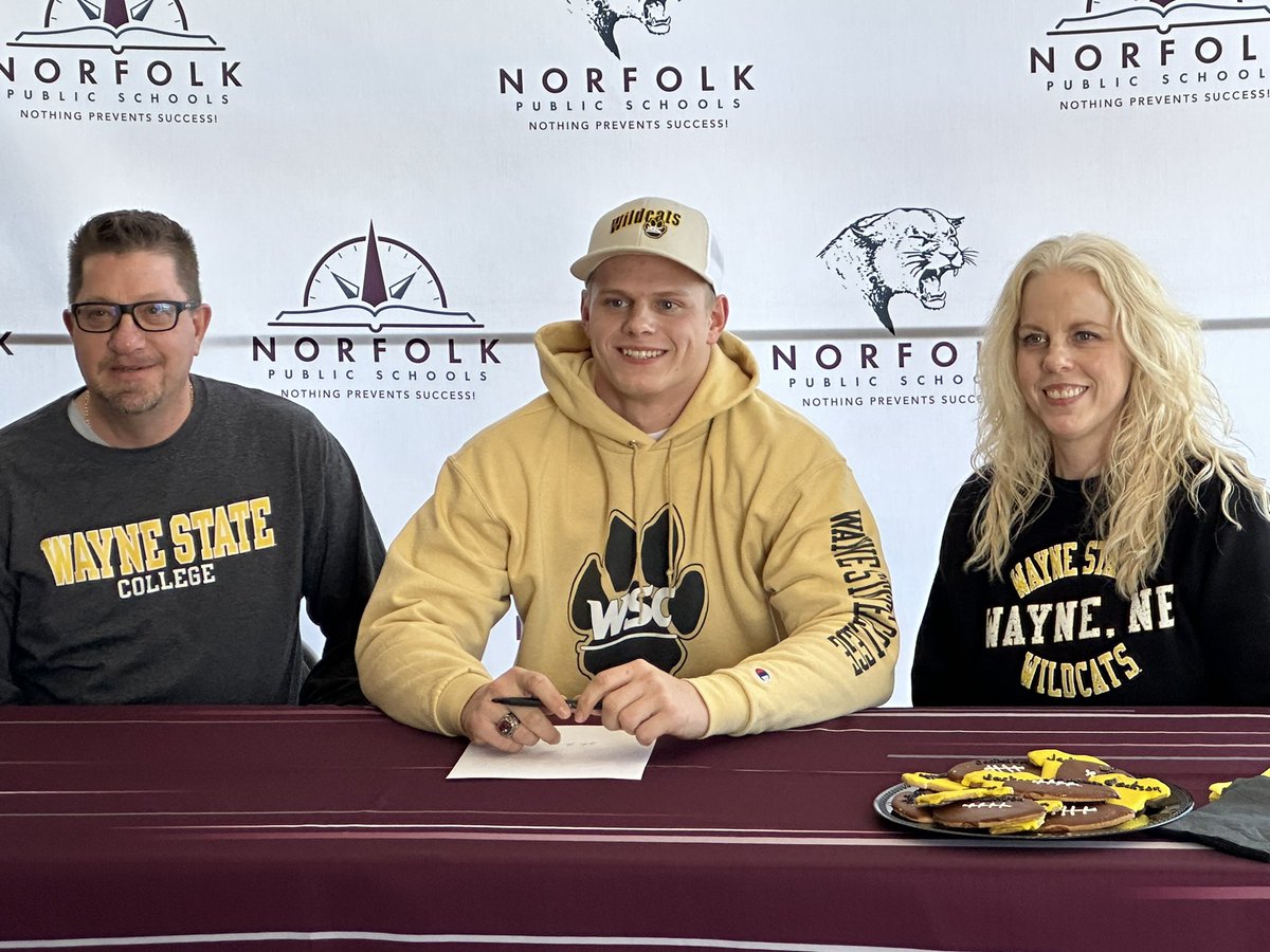 N0rfolkPanthers's tweet photo. Congratulations to Kaden Ternus, Mason Dixon and  Jackson Bos for signing to play football atWayne State College.  Congratulations to Jacob Licking for signing to wrestle for Nebraska.  #PantherPride #whynotus https://t.co/rbFb4Qmw4m