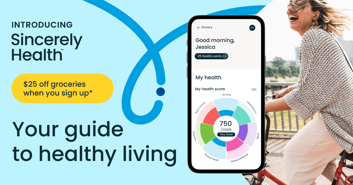 Earn grocery rewards for healthy choices right in our app with Sincerely Health™. Manage prescriptions on-the-go, earn rewards, and save up to $25 on groceries* when you sign up. Terms Apply. Visit acmemarkets.com/health.html for details.