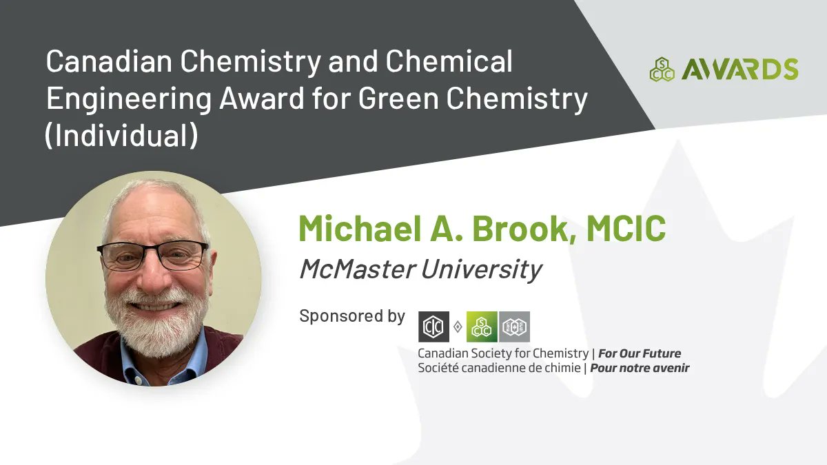 CIC_ChemInst's tweet photo. The Canadian Chemistry &amp; Chemical Engineering Award for Green Chemistry is presented to an individual who has made significant contributions to advance green chemistry. Congrats Dr. Michael A. Brook of @McMasterU on being the recipient of this award. https://t.co/EEYrZCS9VT https://t.co/wwBbkobP0M