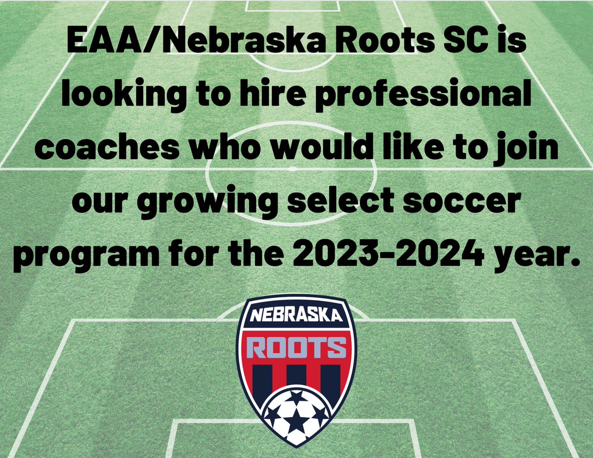 EAA/Nebraska Roots SC is looking to hire professional coaches who would like to join our growing select soccer program for the 2023-2024 year. If interested, please contact Rob Herringer, Director of Soccer, at robherringer@elkhornathletics.org.