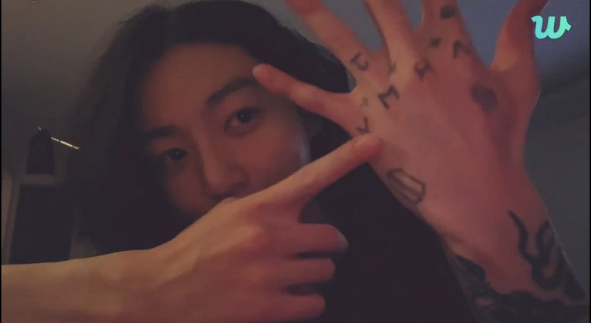 whatBTSsaid's tweet photo. Explaining his tattoos. The first one he got was the ARMY tattoo. It only made sense to have it somewhere visible because he’s proud of ARMY. A crown for A for ARMY. JK for me. An emoji I like. A Purple Heart but the color’s faded. 0613, which you all know why. https://t.co/XSDNe1bDEJ