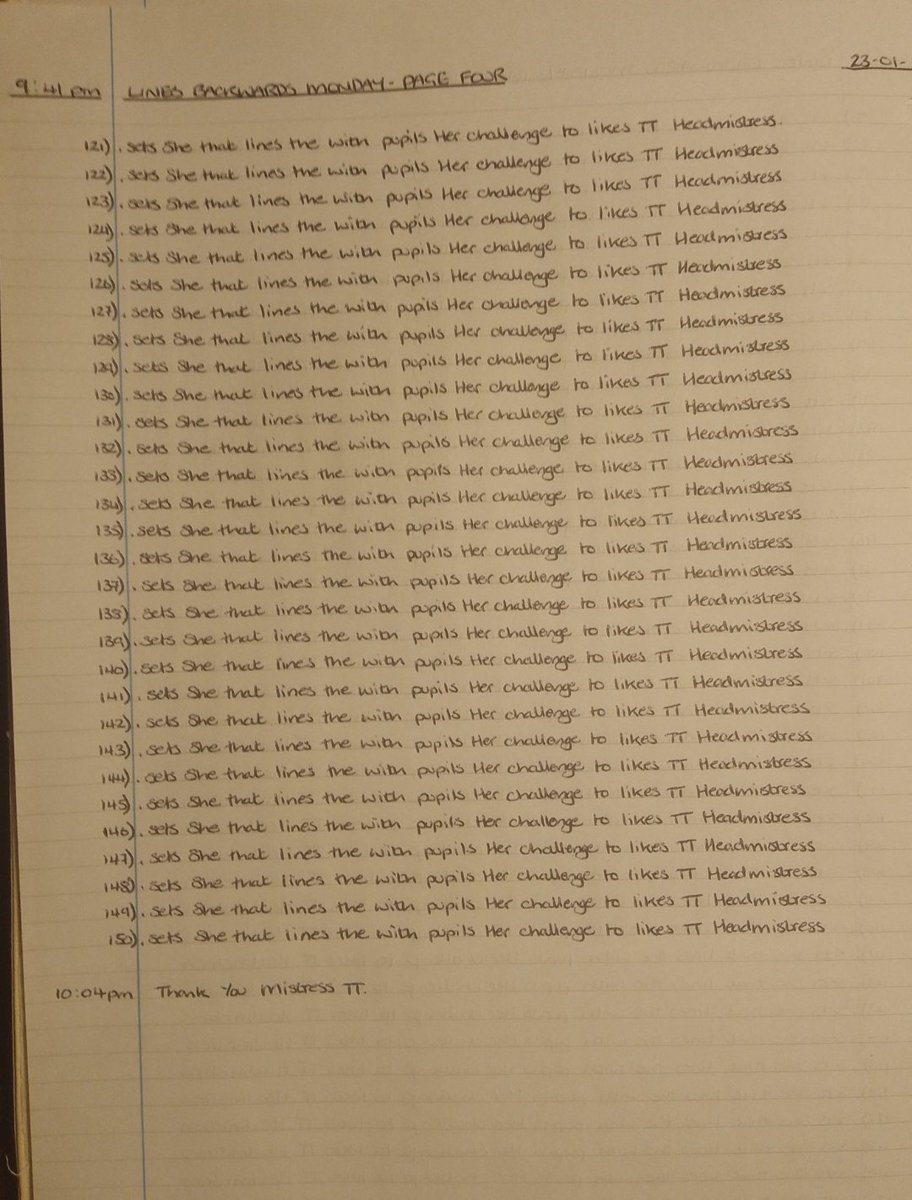 ObedienceOrElse's tweet photo. I don't just give out boring old lines
I am very inventive with the lessons I set 
They take dedication to complete and of course I expect perfection from pupils of my Academy
Here is just but a few different lessons that have been handed out to 1 pupil in my class https://t.co/iy2ecmY4lx