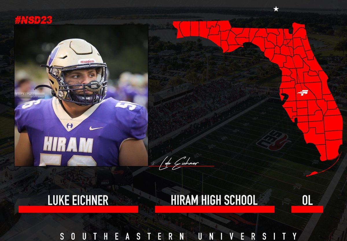 Southeastern Football (@seufirefootball) on Twitter photo BRINGING IN A DAWG UP-FRONT FROM THE PEACH STATE 🍑 ➡️🌴
<a href="/EichnerLuke/">Luke Eichner ✝︎</a>
Hiram High School
OL
#SIGNED #NSD23 #FireNation 🔥 BRINGING IN A DAWG UP-FRONT FROM THE PEACH STATE 🍑 ➡️🌴
<a href="/EichnerLuke/">Luke Eichner ✝︎</a>
Hiram High School
OL
#SIGNED #NSD23 #FireNation 🔥