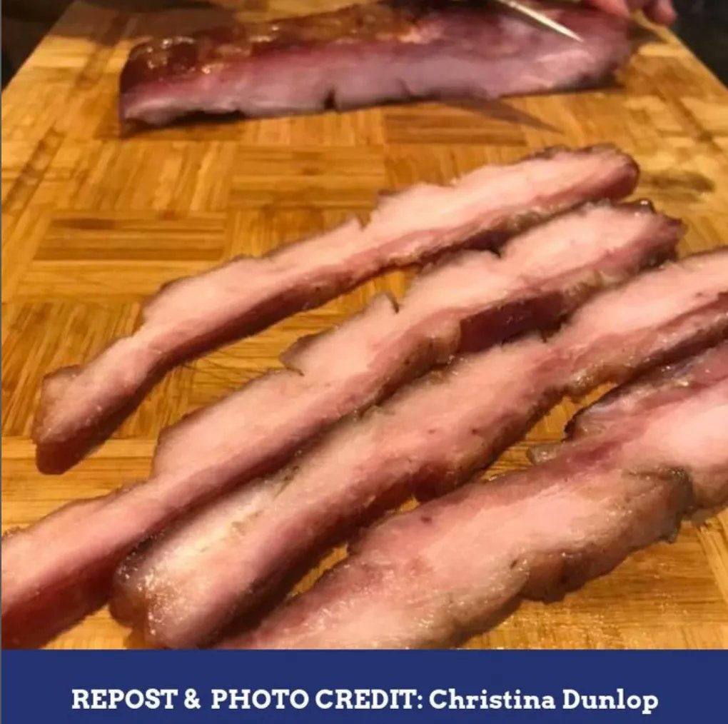 WinklerMeats's tweet photo. Repost &amp; Photo Credit: Christina Dunlop⠀
Homemade smoked bacon from Winklers pork belly...best bacon our family has ever had! 
#winklermeats #porkbelly #mbpork https://t.co/AZJP52mptc