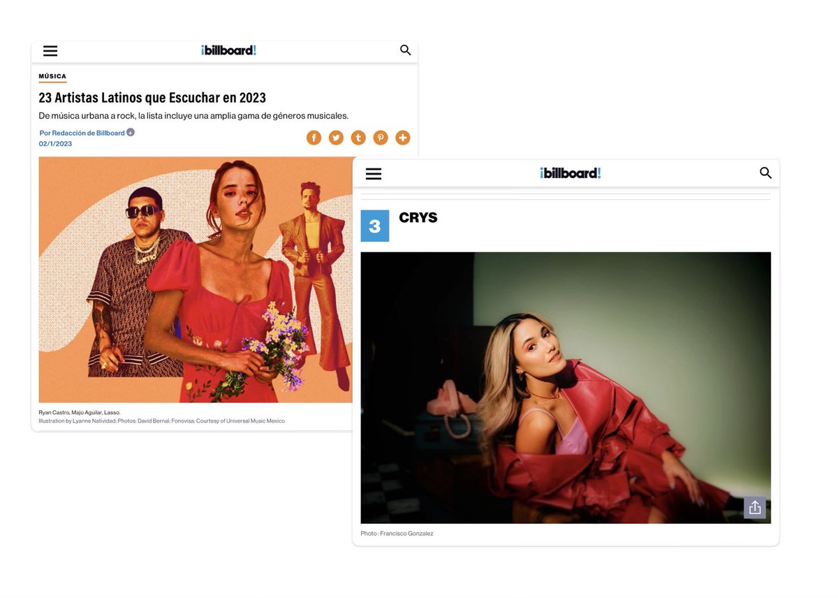 crys_music's tweet photo. Woke up to the best news 😭 #3 on @billboard top 23 new latin artists. Thank you so much @billboardlatin @adargagroup  🤍

https://t.co/N6JdxD4UEp https://t.co/NzVVZ3J511