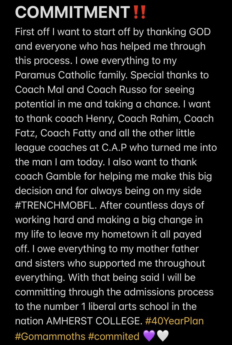 Devin Fragale (@devinfragale) on Twitter photo Committed through the admissions process to amherst college💜🤍 #gomammoths <a href="/CoachEJMills/">EJ Mills</a> <a href="/Coach_Bussard/">Luke Bussard</a> <a href="/AmherstCollFB/">Amherst College Football</a> <a href="/CoachMBallard/">Matt Ballard</a> <a href="/PCFBrecruits/">Paramus Catholic FB Recruiting</a> <a href="/footballcoachal/">Coach Gav</a> <a href="/Greg_Russo/">Greg Russo</a> <a href="/PCFB_Paladins/">Paramus_CatholicFB</a> Committed through the admissions process to amherst college💜🤍 #gomammoths <a href="/CoachEJMills/">EJ Mills</a> <a href="/Coach_Bussard/">Luke Bussard</a> <a href="/AmherstCollFB/">Amherst College Football</a> <a href="/CoachMBallard/">Matt Ballard</a> <a href="/PCFBrecruits/">Paramus Catholic FB Recruiting</a> <a href="/footballcoachal/">Coach Gav</a> <a href="/Greg_Russo/">Greg Russo</a> <a href="/PCFB_Paladins/">Paramus_CatholicFB</a>