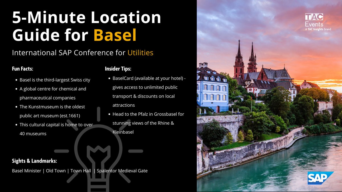 tacinsights's tweet image. International SAP Conference for Utilities is coming back to Basel, Switzerland this April (18-20)! As well as insightful presentations and networking opportunities discover the wonderful city of Basel! bit.ly/3ZTo7n8 #sap #saputilities #utilityindustry #utilities