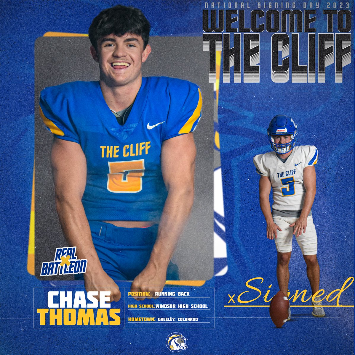National Signing Day 2023‼️
✍️| Chase Thomas 
📱| <a href="/chasemichaeI/">Chase Thomas</a> 
📍| Windsor HS
🚨| Running Back
📋| 5’8” 175
🎥| hudl.com/video/3/146598…

#BattleOn | #ALLIN