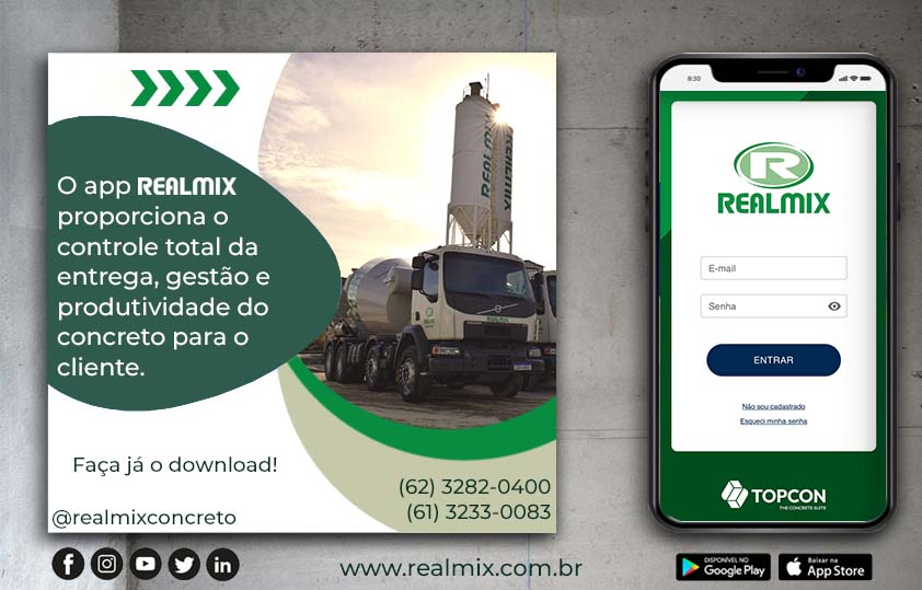realmixconcreto's tweet image. Cliente REALMIX, faça já o download do app e tenha a palma de sua mão todas as facilidades para o gerenciamento de sua obra.

#realmix #concretagem #concreto #argamassa #topcon