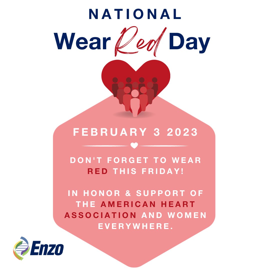 EnzoClinical's tweet photo. It's February 1st - that means Friday is National #WearRedDay!❤️

Committing to your health is never something you have to do alone; we're all in it together.🙌

For more information - Visit https://t.co/8HzG833yDq

#americanheartassociation #goredforwomen #Enzocares https://t.co/KGzQ3P0Pz0