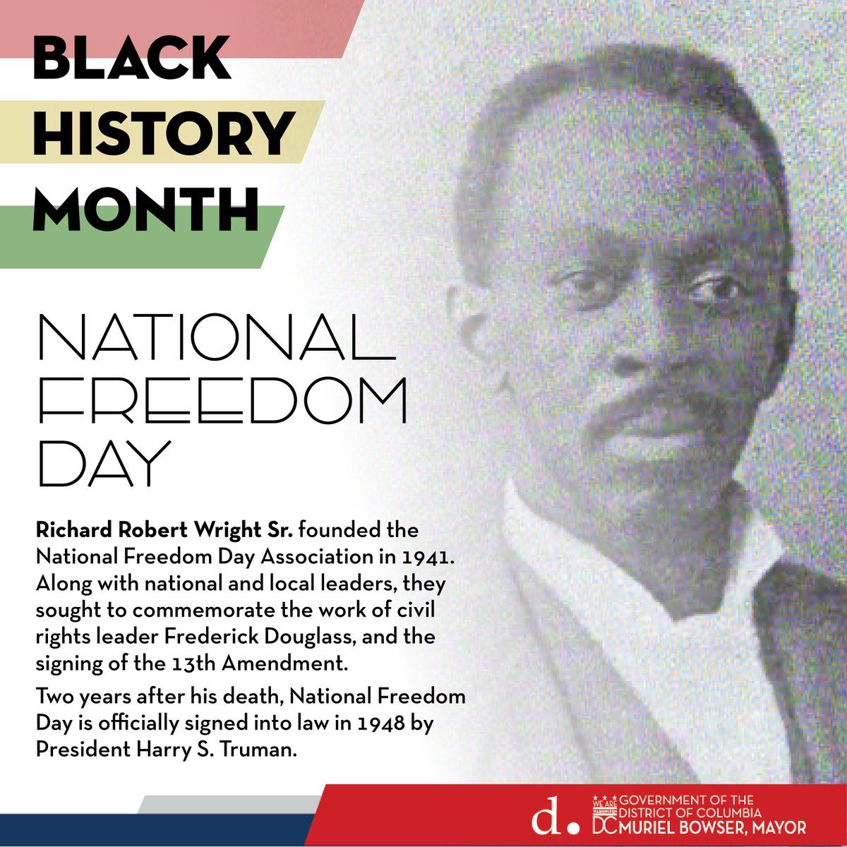 We're celebrating #BlackHistoryMonth & #NationalFreedomDay. Marking President Lincoln’s signing of the 13th Amendment to the Constitution in 1865. We recognize Richard R. Wright Sr. for his work in building upon the framework of Frederick Douglass on citizenship & voting rights. https://t.co/3biD7y4bEw