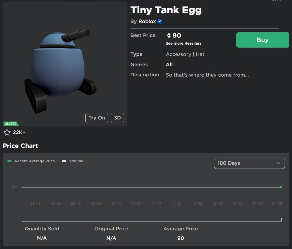 Roblox Trading News  Rolimon's on X: New Limited: Tiny Tank Egg