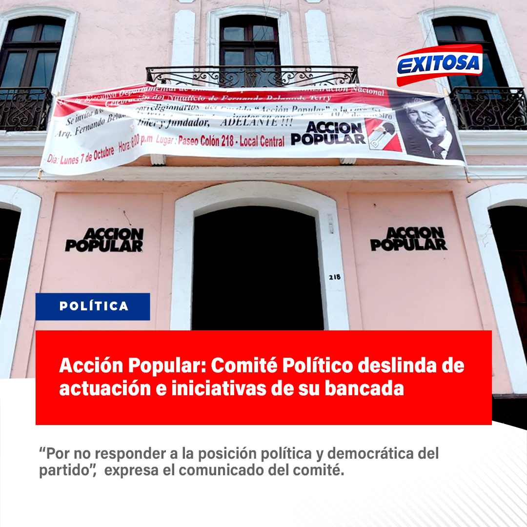 🔵🔴 Comité Político de Acción Popular deslindó de iniciativas de sus parlamentarios.

"Deslindamos de la actuación y de las iniciativas parlamentarias que está tomando la bancada de Acción Popular, por no responder a la posición política y democrática del partido", señalan.