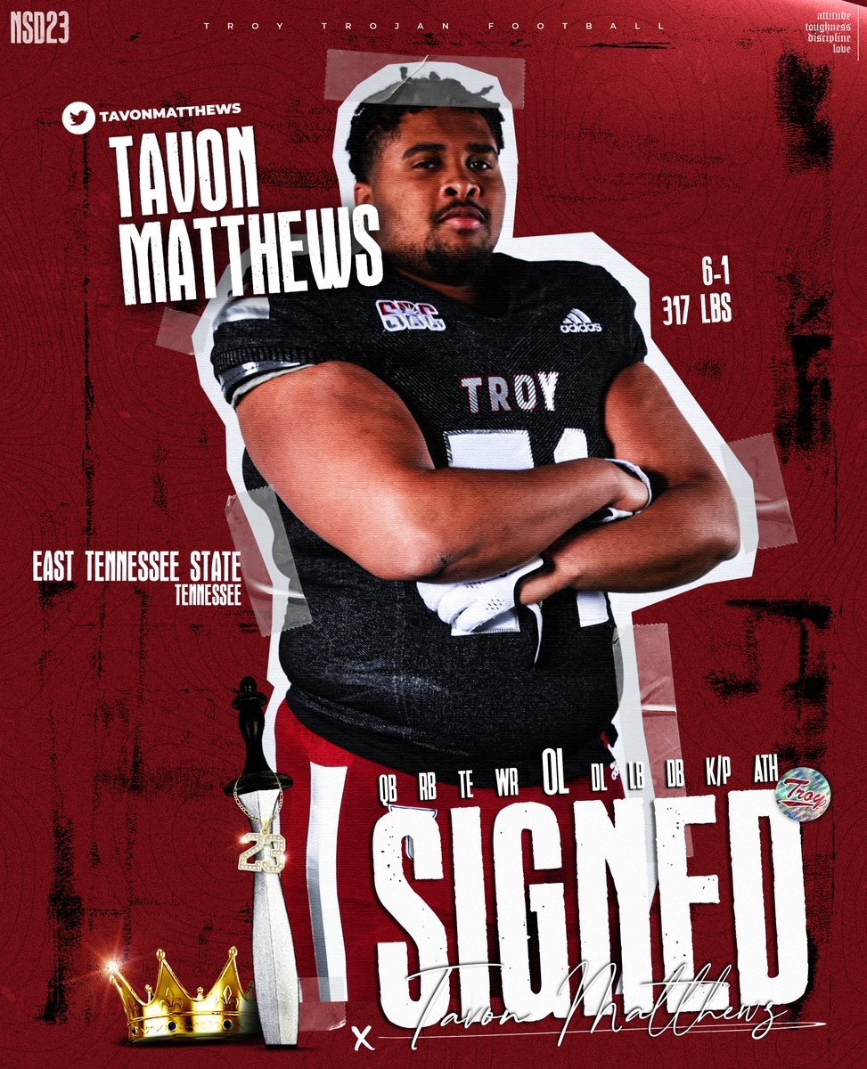 Help us welcome another mid-year transfer along the offensive line, Tavon Matthews! #RiseToBuild | #OneTROY | #TroyNSD23 ⚔️🏈