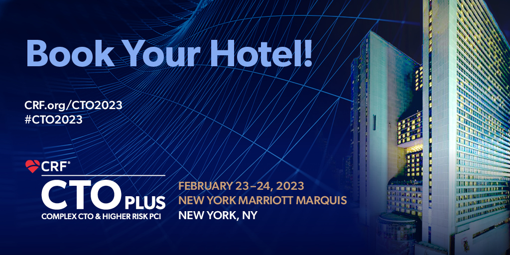 Housing deadline is February 8. Book your hotel for #CTO2023 now! ow.ly/kofS50MGW5E @esbrilakis @ajaykirtane @DrBillLombardi @mbmcentegart @JWMoses @wjn_md @jgranadacrf @triciarawh @MartyBLeon #CardioEd #CardioResearch