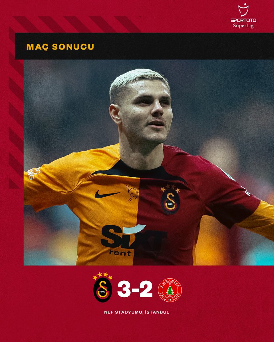 Galatasaray SK (@galatasaraysk) on Twitter photo Spor Toto Süper Lig’de üst üste 1️⃣1️⃣. galibiyet! 💪
Galatasaray 3-2 H. Ümraniyespor 👏
⚽ 32’ <a href="/abdulkerimbard1/">Abdülkerim Bardakcı</a>
⚽⚽ 60’ ve 83’ <a href="/MauroIcardi/">MauroIcardi</a>
#GSvÜMR Spor Toto Süper Lig’de üst üste 1️⃣1️⃣. galibiyet! 💪
Galatasaray 3-2 H. Ümraniyespor 👏
⚽ 32’ <a href="/abdulkerimbard1/">Abdülkerim Bardakcı</a>
⚽⚽ 60’ ve 83’ <a href="/MauroIcardi/">MauroIcardi</a>
#GSvÜMR