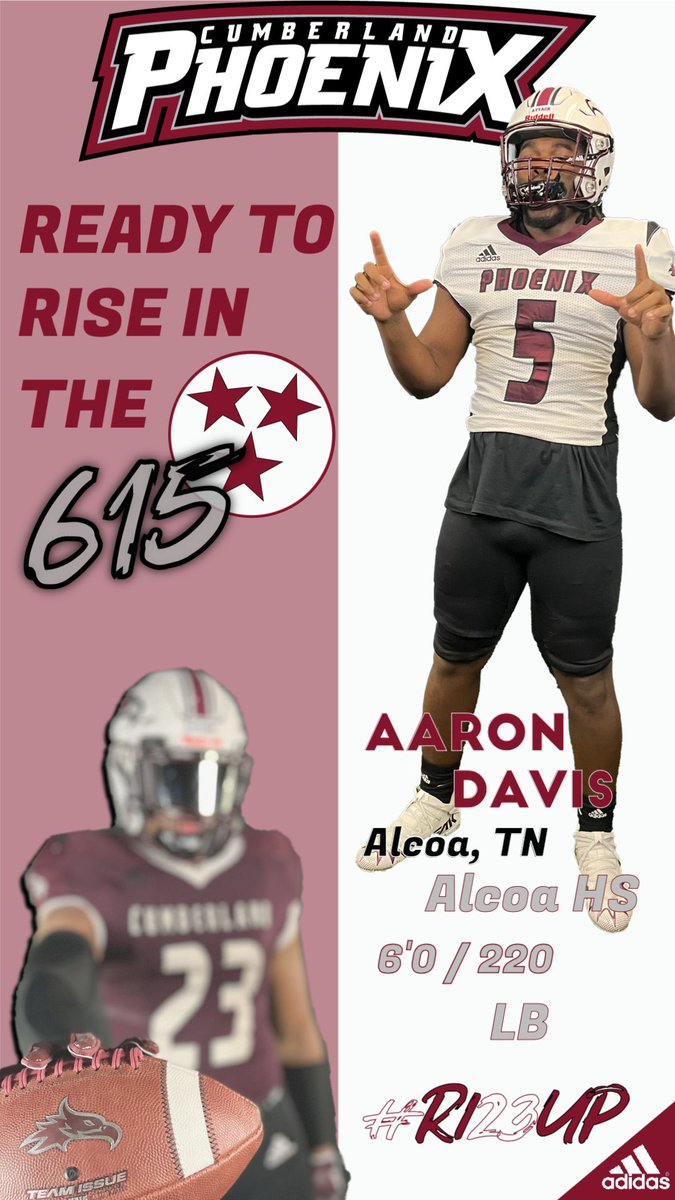 🚨🔥NATIONAL SIGNING DAY '23🔥🚨

CU 🏈 is adding "FUEL" to the 🔥🔥🔥...

Welcome to the Phoenix Family:
Aaron Davis - LB - Alcoa HS

#RI23UP #865to615 #RecruitTN
