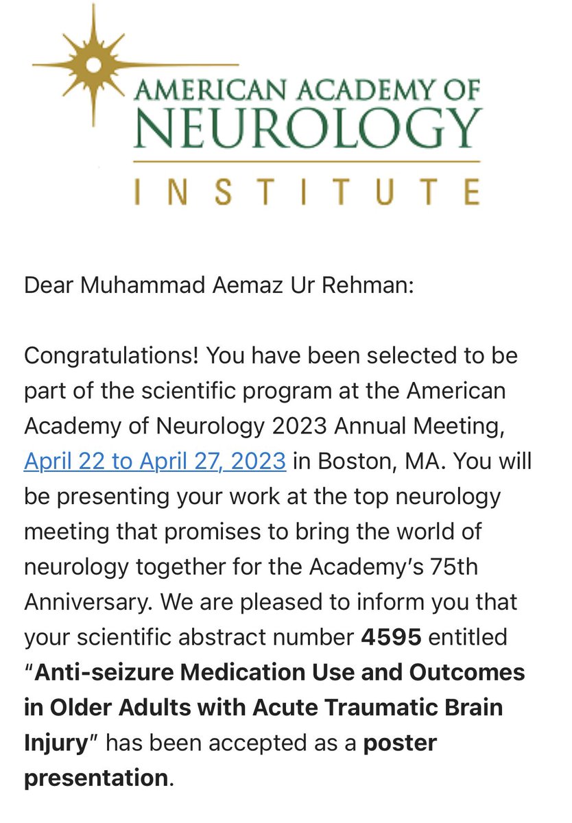 aemaz100's tweet photo. Really glad that five of our amazing abstracts have been accepted for the annual AAN meeting in Boston. #AAN @AANmember @MGHValue Credit to my mentors at MGH and some wonderful med school juniors. #DrZafar @LidiaMouraNVL @Neurologicx @AndreaDonahueMD @AqURehman @carbonara_80 https://t.co/3EXwAfTdMG