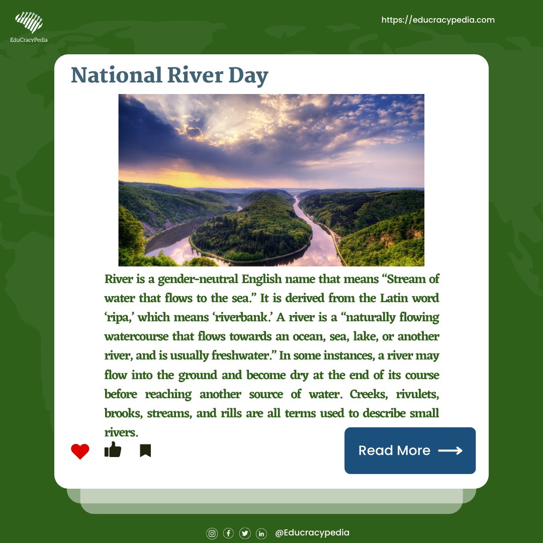 EduCracyPedia's tweet photo. National River Day
https://t.co/rLeWL841yT
#river
#nationalriverday
#educyacypedia
#learnresearchgrow
#newways
#startup https://t.co/wCeuMUfy90