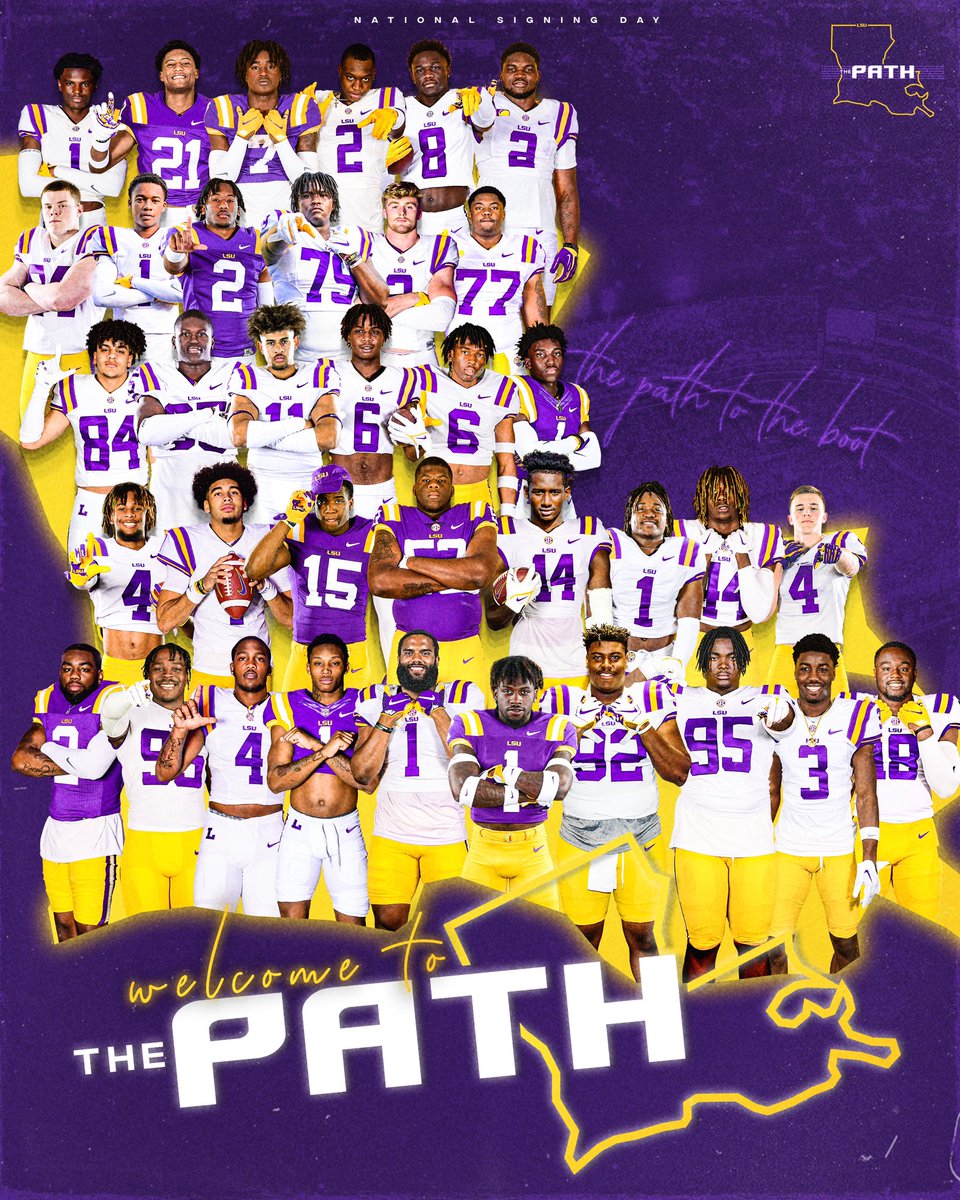 LSUfootball's tweet photo. The Next Generation. 

The Path to Greatness Begins in The Boot https://t.co/KFP5D8s6Cg