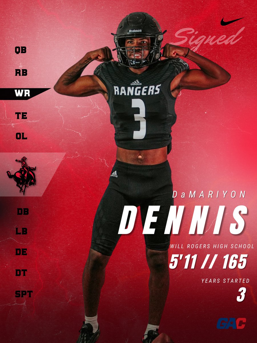 Ranger Football (@nwosufootball) on Twitter photo Welcome DaMariyon Dennis <a href="/DaMariyon_/">DaMariyon Dennis</a> of Will Rogers High School to the Ranger Family!
#RRR Welcome DaMariyon Dennis <a href="/DaMariyon_/">DaMariyon Dennis</a> of Will Rogers High School to the Ranger Family!
#RRR