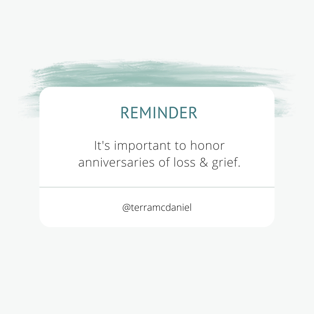 terramcdaniel's tweet photo. Our bodies often know before our minds do when the anniversaries of loss and grief are happening. Honor the graces of what or who was and is no longer present. Honor your grief in a tangible way. Light a candle. Go for a walk. Tear some cloth or paper. Make their favorite food. https://t.co/nCTQYNLGlR