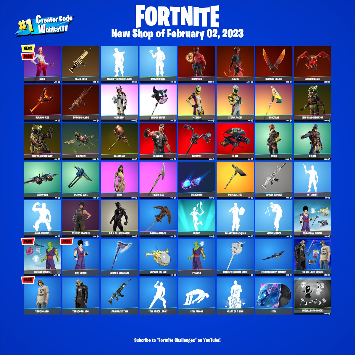 NewOnFortnite's tweet photo. The new Fortnite Shop today (February 02, 2023)
How do you like the new item shop? 👍 or 👎
❤️ Use Creator Code WohltatTV
🔥 Follow: https://t.co/4MD6rmLnFc https://t.co/JCj4w4BadW