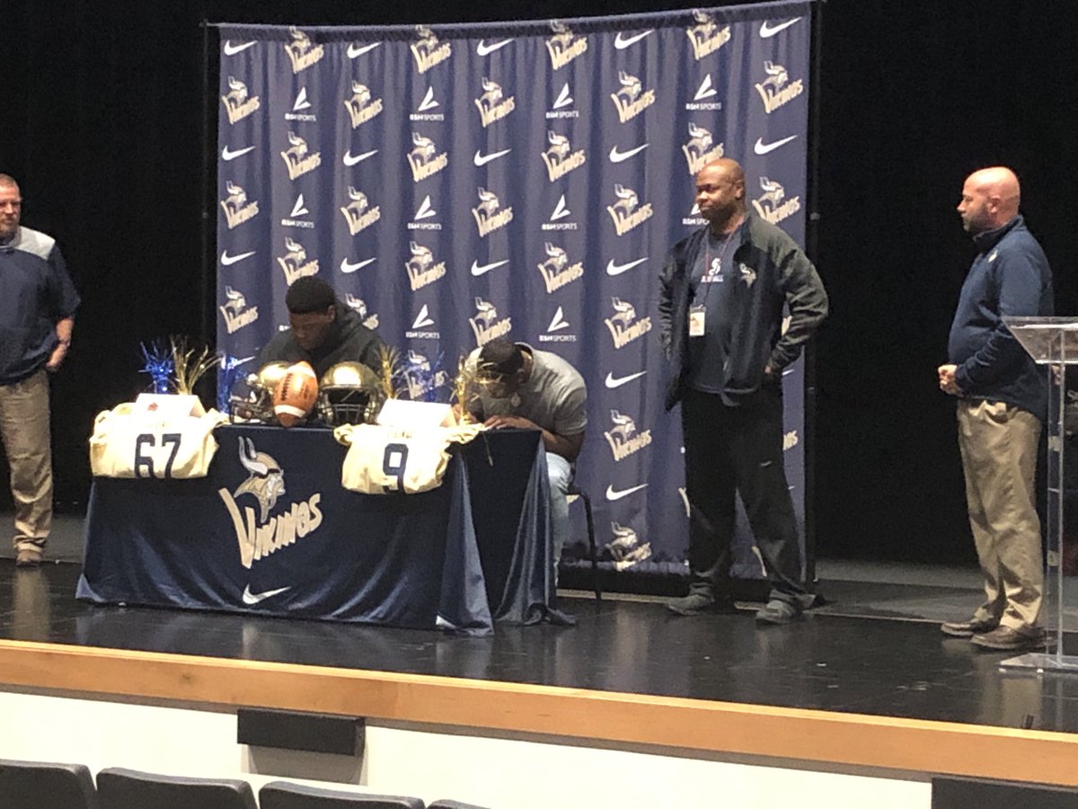 Celebrating the next chapter with <a href="/JamisonGuy67/">Jamison Guy</a> and <a href="/JacobMattison5/">Jacob Mattison</a>!! <a href="/ShawUFootball/">Shaw U. Football</a> and <a href="/cnfootball/">Carson-Newman Football</a> are getting quality young men! All the best from your Viking Family. #REFINED <a href="/REFINEDFB/">Coach Mark Hodge</a> @SHSVikingSports @SHSvikings @SchoolDistrict7