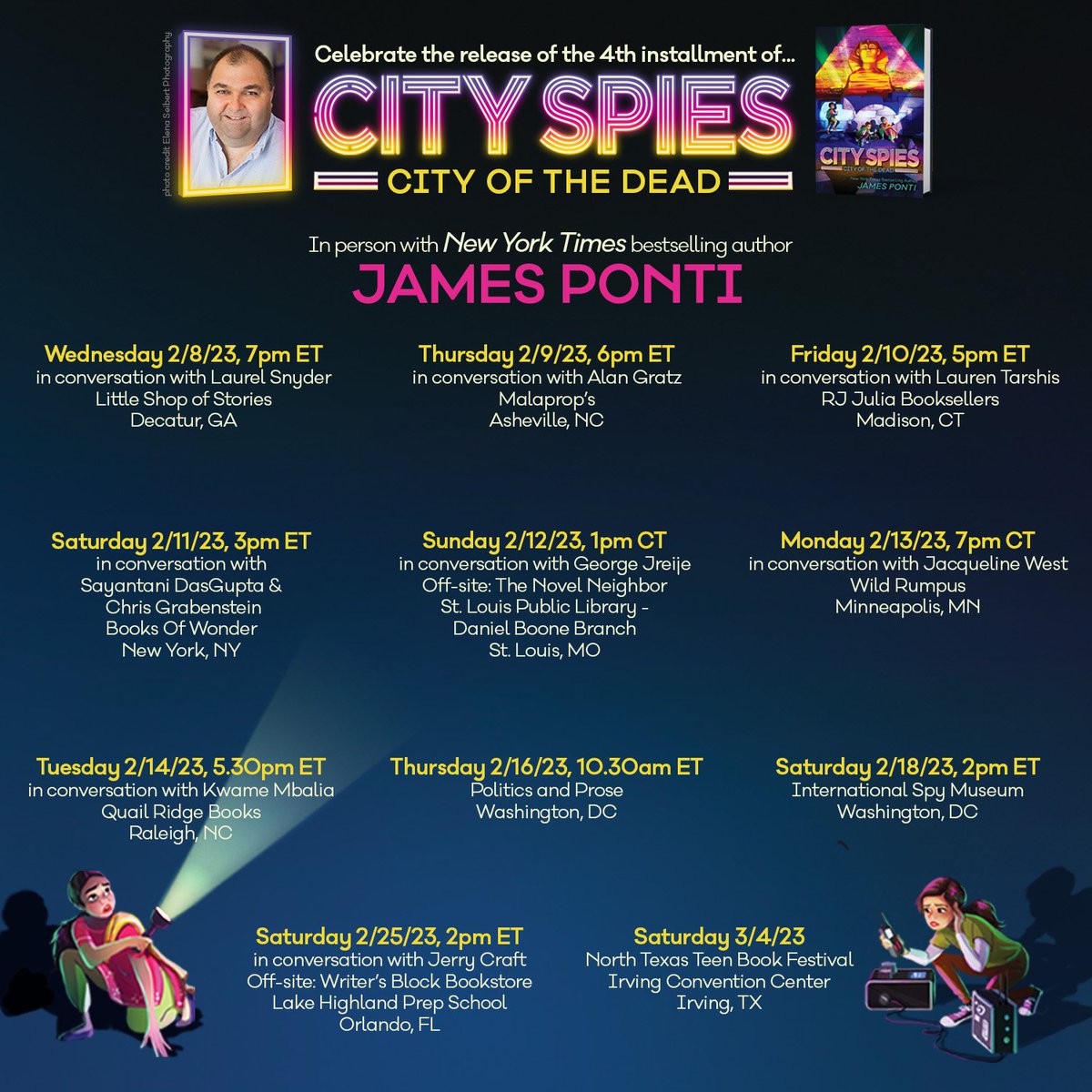 I would love to see you!

I'm hitting the road for events at some amazing indie bookstores, where I'll be joined a fantastic group of middle grade authors. To find out more and to register for any of these or some virtual events, just follow this link:

linktr.ee/jamespontibooks