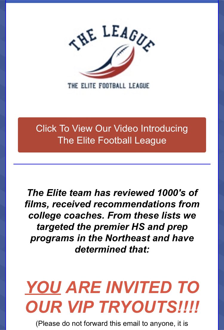 Thank you <a href="/EliteFBClinics/">Elite Football Clinics</a> for inviting me to THE LEAGUE tryouts!!