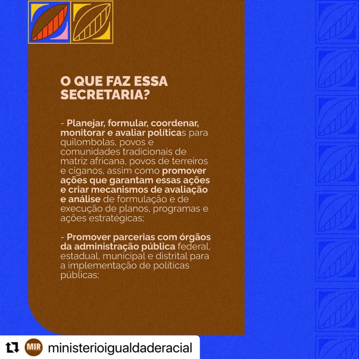 ronaldosantosrn's tweet photo. O MIR retoma a Secretaria de Políticas para Quilombolas, Povos  e Comunidades Tradicionais de Matriz Africana e Ciganas, que havia sido extinta em 2017, pelo Decreto 9122/17. E é uma honra ter Ronaldo dos Santos, uma liderança quilombola com vasta experiência à frente da pasta. https://t.co/VS6wypC67I