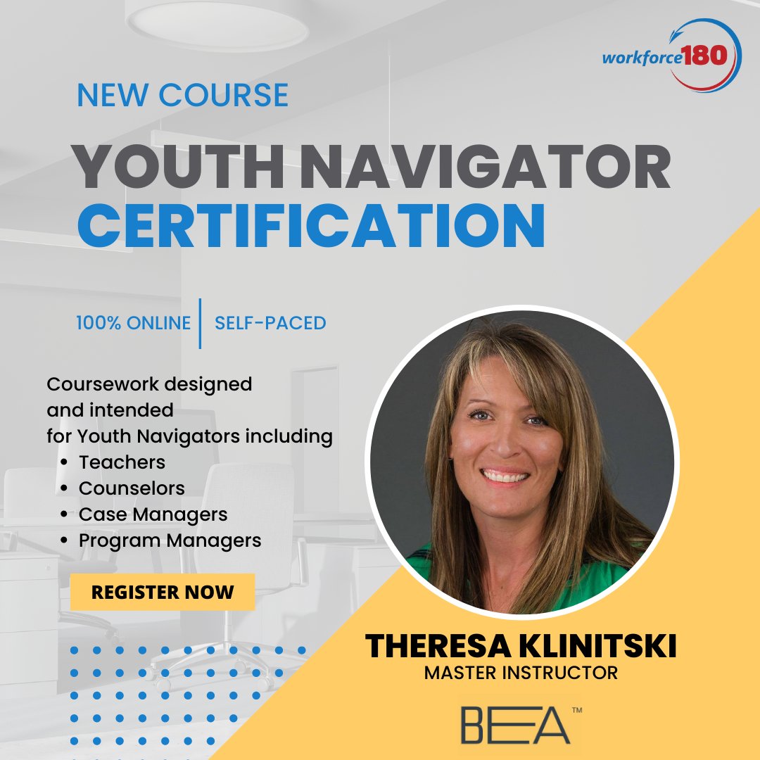 BizEdAlliance's tweet photo. There is still time to register for the Youth Navigator Certification course. This training course is perfect for Youth Navigators including teachers, counselors, case managers, and program managers. https://t.co/BLZqojIJ4C.

#BEA #Education #CareerConnectedLearning #Training https://t.co/A6Hxy3Q70P