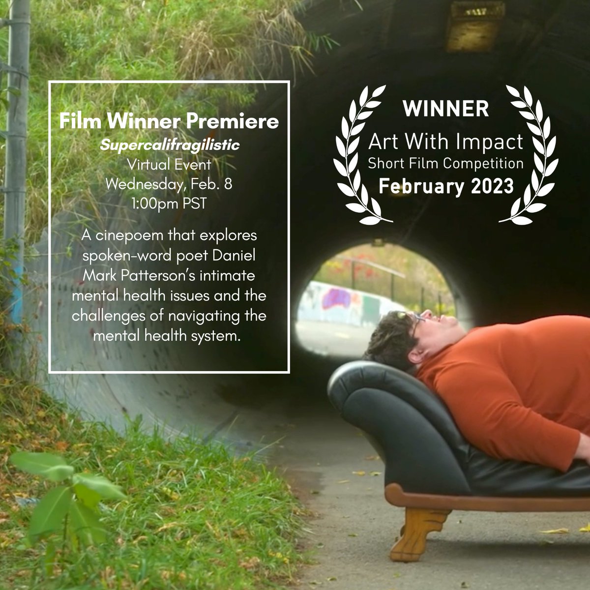 Congrats to February 2023 Short Film Competition Winner: @the_randy_kelly, the filmmaker behind “Supercalifragilistic" • Watch 🎦  artwithimpact.org/film/supercali… • Register for our Film Winner Premiere + Q&amp;A happening 2/8 at 1:00pm PST: bit.ly/supercali-ss