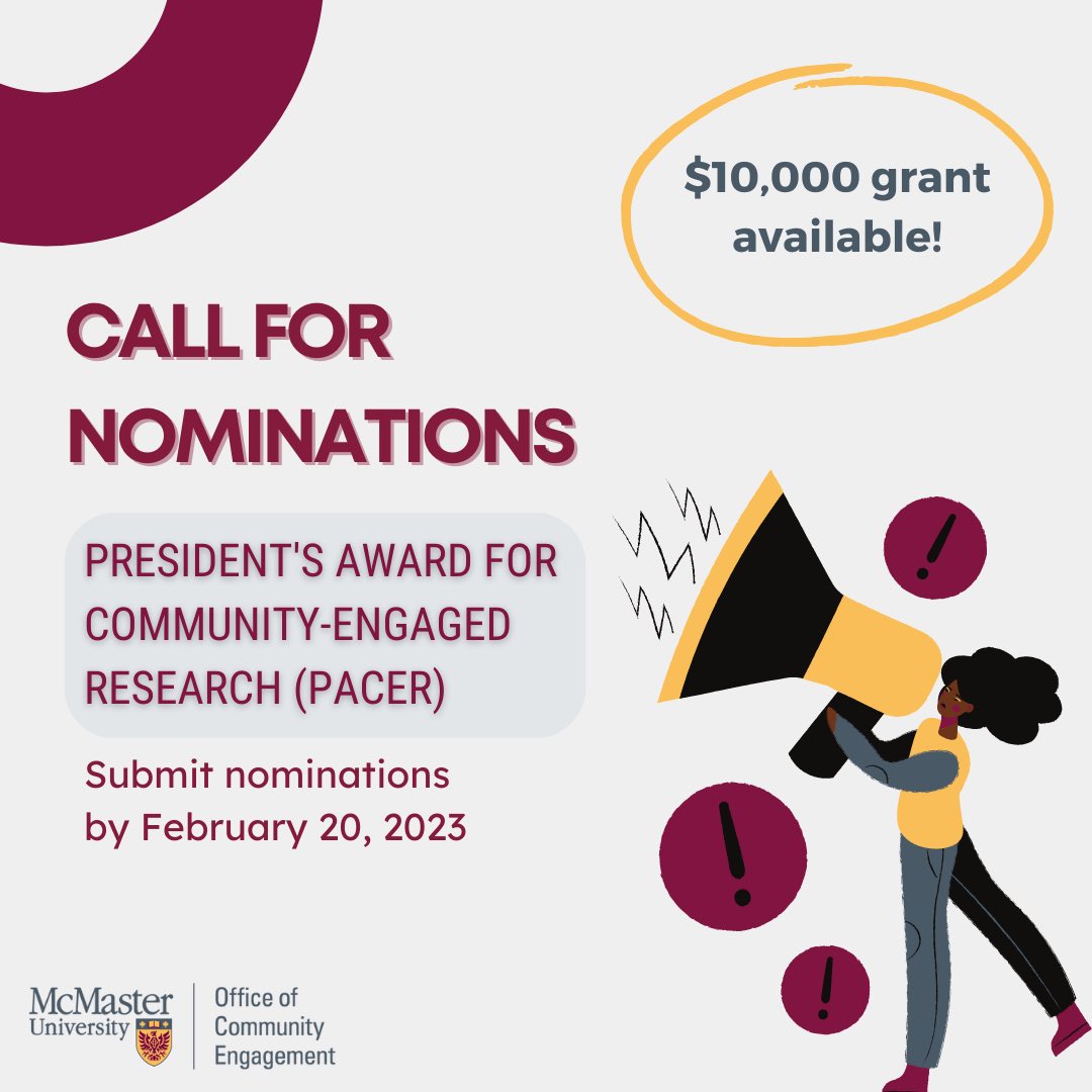 ‼️Reminder‼️ PACER Nominations are due Feb. 20th! Learn more and submit your nomination: community.mcmaster.ca/our-programs-a…