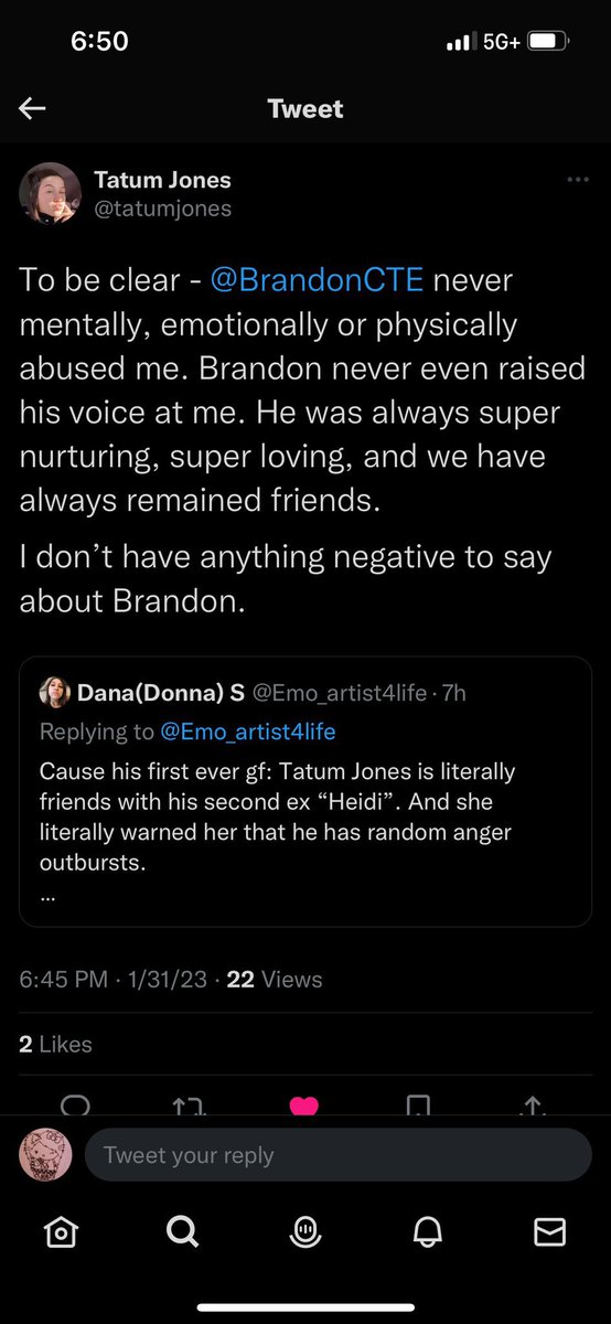 alexislunaa98's tweet photo. So here is a screenshot of Brandon’s ex (Tatum) IMO I don’t believe he did the things that were allegedly said by his recent ex. There’s two sides to every story and nobody backing up allegations that were made against him.1/2🧵#crowntheempire #brandonhoover #haydentree #andyleo https://t.co/vHtp0Hqpoc