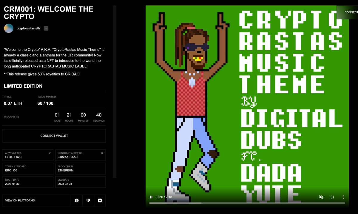 our Music NFT Genesis is 60% gone
mint open to everyone till Friday
0.07 ETH
app.manifold.xyz/c/cryptorastas…