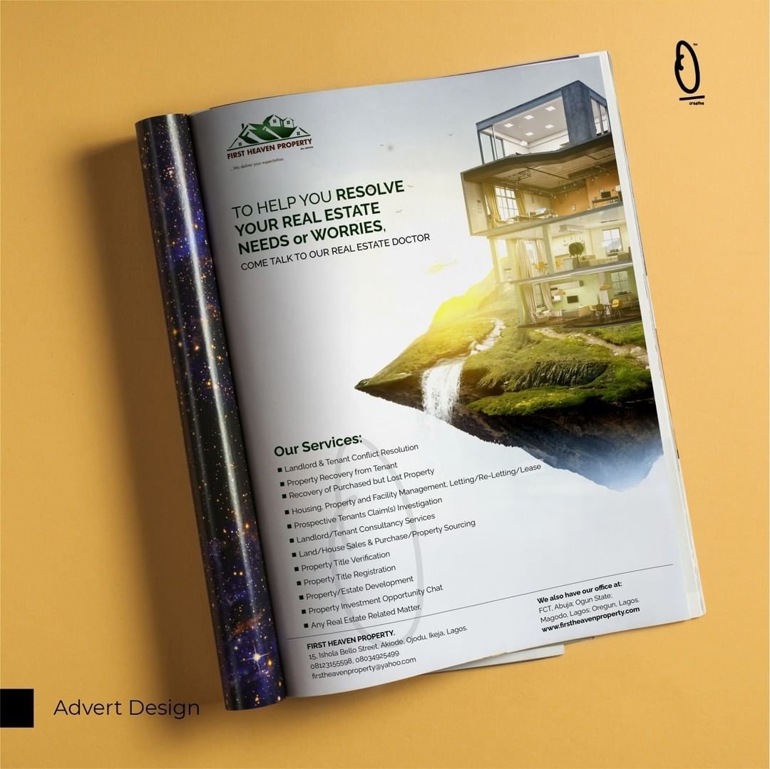 ocreativeng's tweet image. Advert design and placement for our client. Contact us for your varied design works.
#addesigner #adverts #brochuredesign #magazine #welovebranding #advertinspiration #brochureinspiration #graphicdesign #branddevelopment #visualidentity #visualdesign #welovedaily