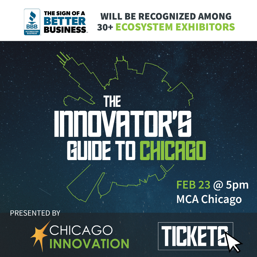 We are incredibly honored to be named one of Chicago Innovation's 'Chicago Innovation Ecosystem Partners' in their 2023 Innovators Guide to Chicago! Join the celebration on February 23rd at the Museum of Contemporary Art. chicagoinnovation.com/events/the-inn…