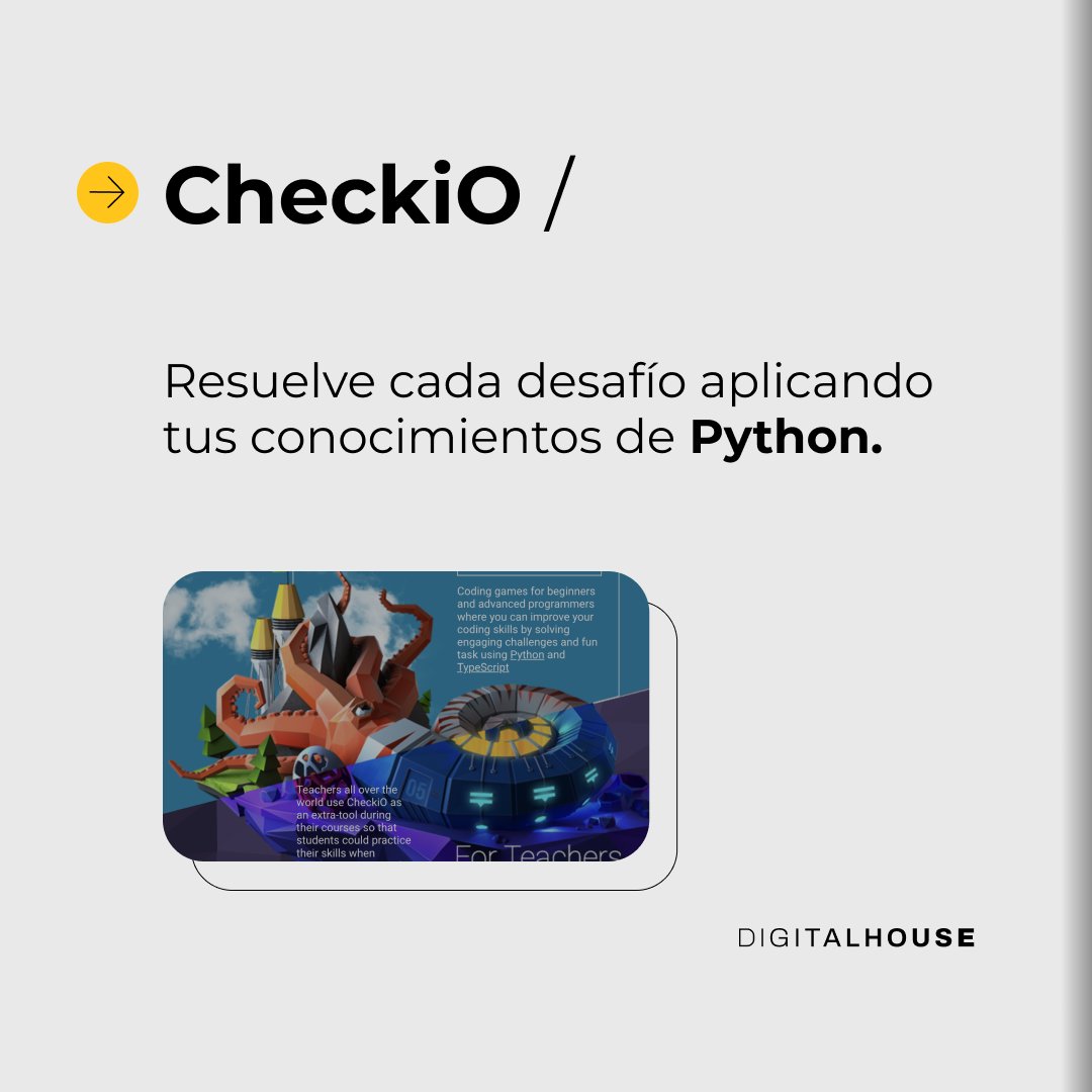 _digitalhouse's tweet image. Si te gustan los #videojuegos🎮, te recomendamos #CheckiO para divertirte mientras practicas #Python y #JavaScript.
Ingresa en un gran mundo lleno de #lenguajes estudiando en nuestra casa.👨‍💻👩🏽‍💻 Toca el enlace para conocer nuestros cursos 👇
digitalhouse.com/productos?utm_…