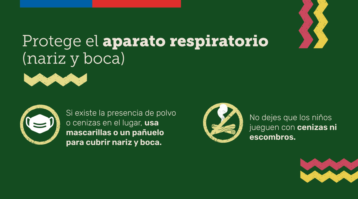 AraucaniaSur's tweet photo. ¿Cómo cuidarse ante un incendio forestal🔥🔥?

🔸Sigue estas recomendaciones como por ejemplo utilizar mascarilla o pañuelo para cubrir boca y nariz en caso de estar en presencia de polvo o cenizas.

Acá te contamos lo que debes hacer para así mantenerte protegido. https://t.co/bWzoOn0NXG