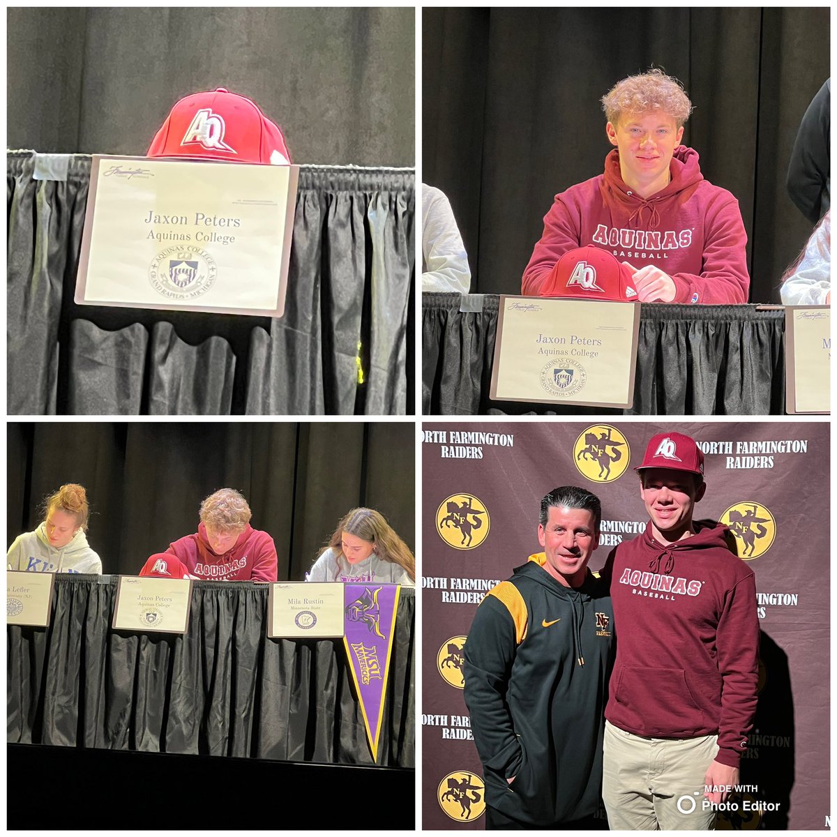 It’s official, North Farmington signing day. <a href="/jaxonpeters11/">Jaxon Peters</a> <a href="/NFHSRaiders_BSB/">NFHS Baseball</a> <a href="/coachmalky/">@Malky</a> <a href="/clamange/">Chris LaMange</a> <a href="/AQBaseball/">Aquinas Baseball</a>