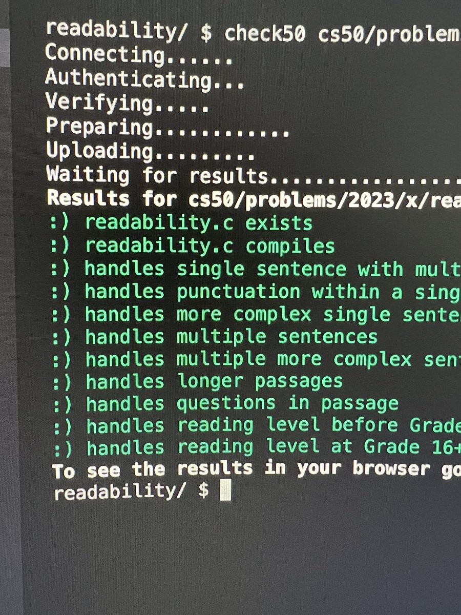apurvrdx's tweet image. #cs50 #Pset2 #readability is in the bag !
