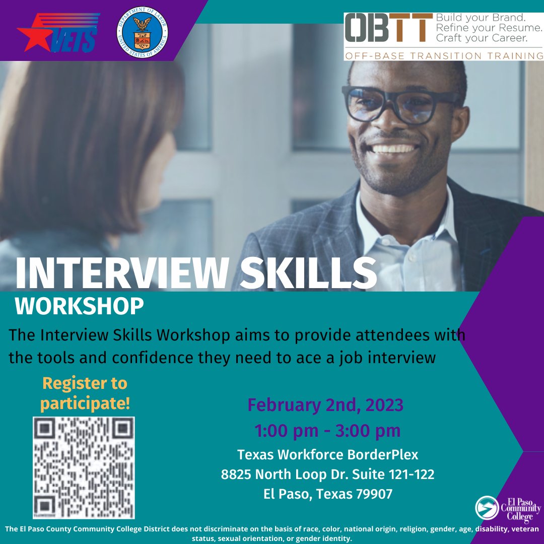 epccCaTS's tweet photo. Military Students! Great opportunity headed your way! For veterans, including our veterans currently serving in the Reserve Component and their spouses, Off-Base Transition Training will be available tomorrow! Workshops are facilitated in person/online. 
Scan to register! https://t.co/cPk24Oonyc