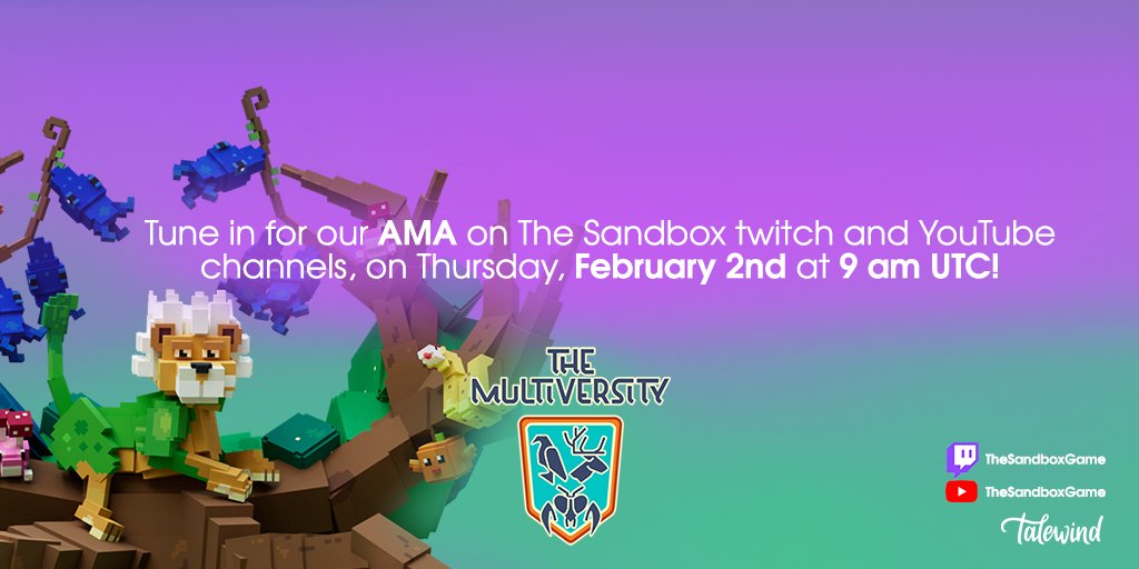 _Multiversity_'s tweet photo. Our devs are also hosting an AMA, so make sure to tune in and... ask them anything!

@TheSandboxNFTs #NFTdrop #metaverse #sandfam #thesandboxgame #blockchaingaming #voxelart #voxedit #AMA #MultiversityGame https://t.co/wovBTFod17