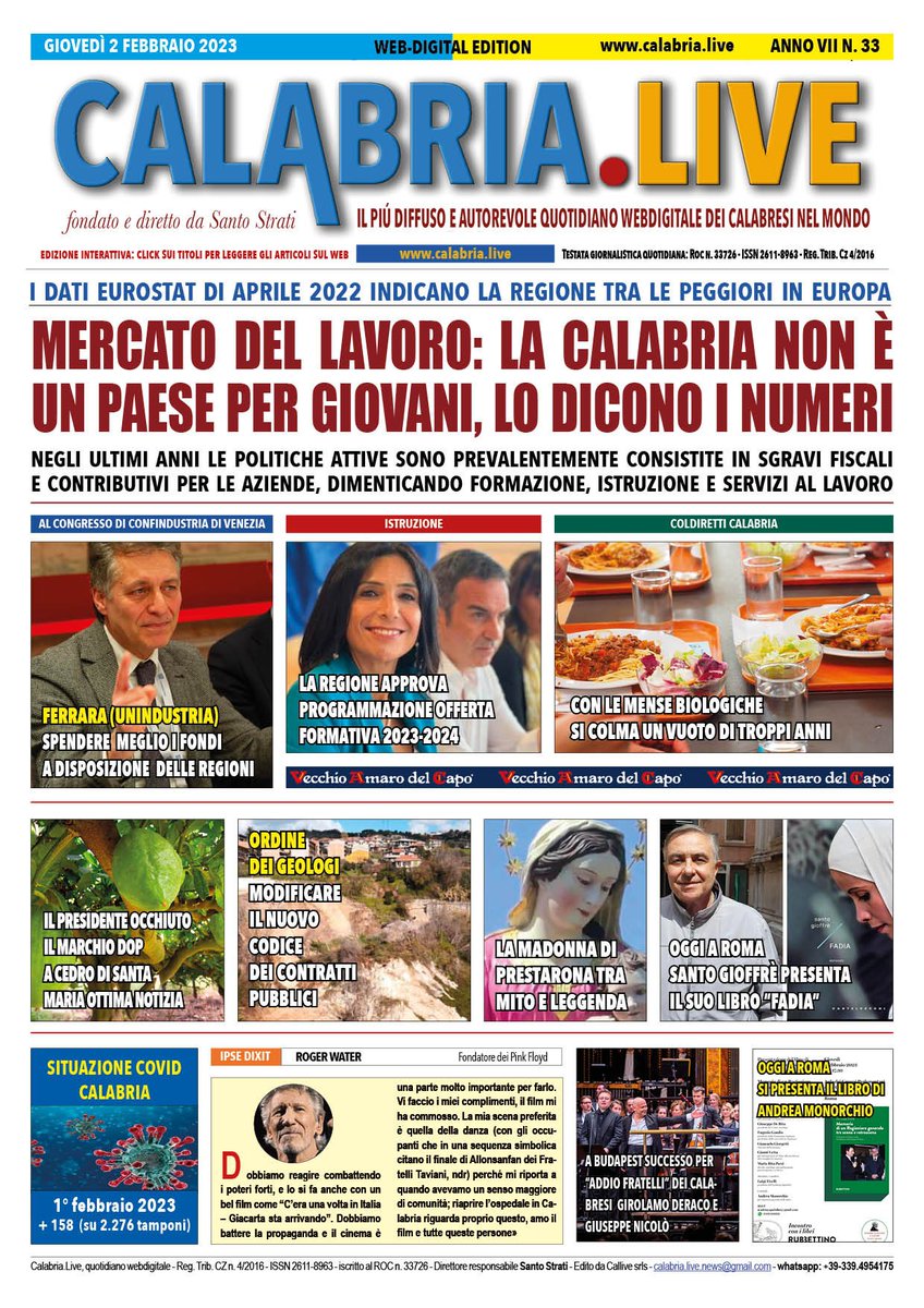 SCARICA GRATIS IL QUOTIDIANO CALABRIA.LIVE DEL 2 FEBBRAIO 2023:
calabria.live/digital-editio…