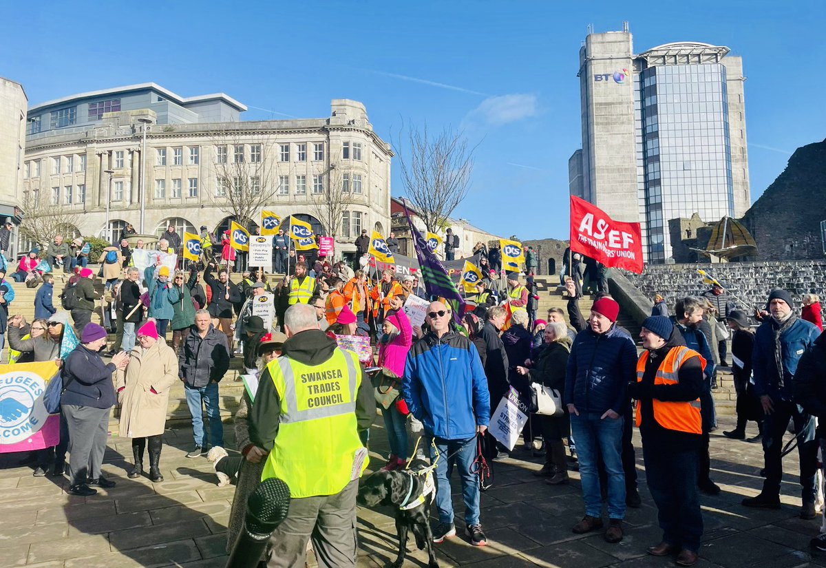 Our Branch were out early this morning supporting comrades from <a href="/pcs_union/">PCS Union (pcs.org.uk)</a>  &amp; <a href="/ASLEFunion/">ASLEF</a> along with <a href="/SwanseaTCouncil/">SwanseaTradesCouncil</a>. The Trades Council called a rally in support of NEU, <a href="/ucu/">UCU</a> , ASLEF and PCS who were striking today. <a href="/unisontheunion/">UNISON - UK's largest union</a> <a href="/UNISONWales/">UNISON Cymru/Wales</a> <a href="/The_TUC/">Trades Union Congress</a> @walestuc