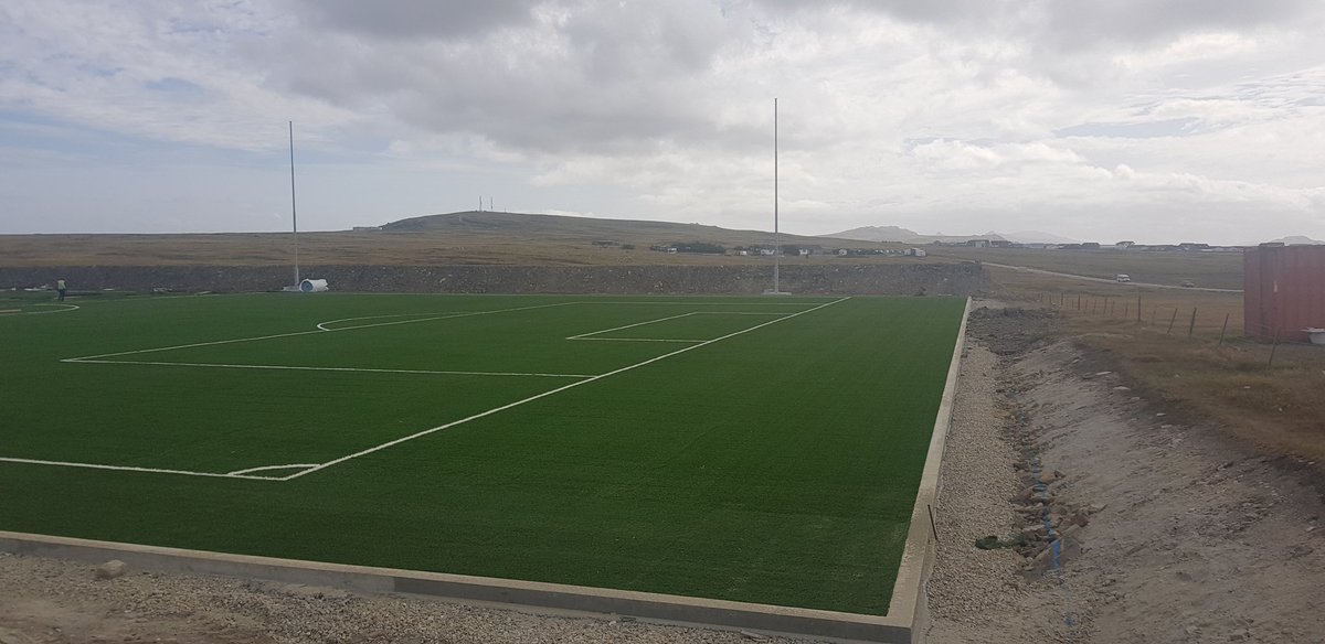 FLKfootball's tweet photo. Paid a visit to the new pitch construction today.
Very exciting times for Falklands football. 
The ability to play and train through the winter and in the evenings after the wind has dropped thanks to floodlights will be a massive boost. https://t.co/k5hoIEo0cB