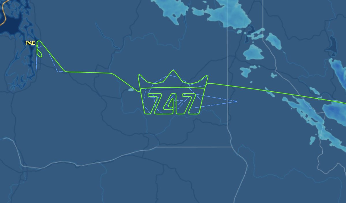 The final 747 to leave <a href="/Boeing/">The Boeing Company</a>'s Everett factory traced this special route in the east Washington skies. Atlas Air flight #TI747 en route to Hebron, KY.
Read more about the "Queen of the Skies" farewell here: bizjournals.com/seattle/news/2…