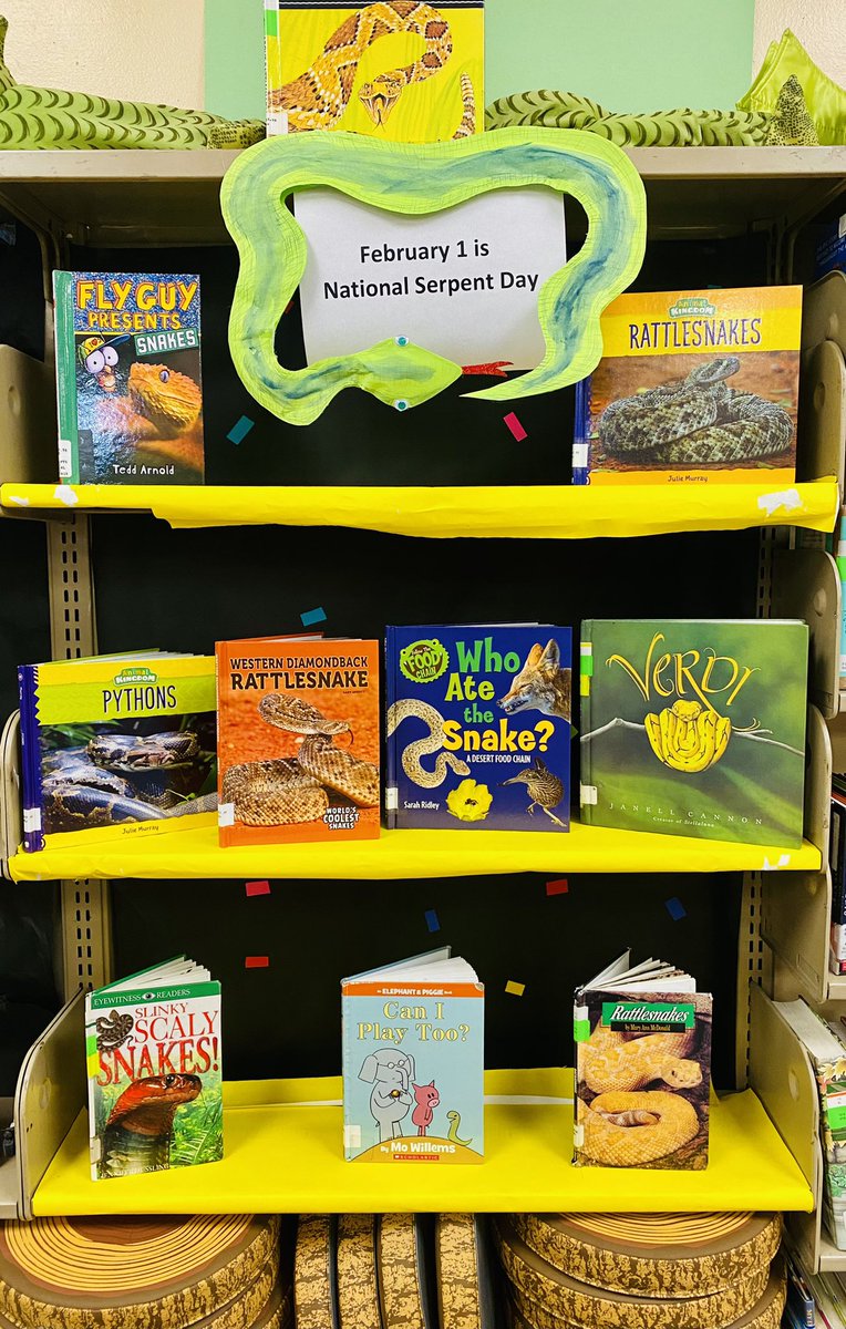 Librarygal05's tweet photo. #schoolibrary #SerpentDay When you receive new nonfiction books and want to make sure they are seen📚🐍 @lausd_libraries https://t.co/shnyFZXGkn
